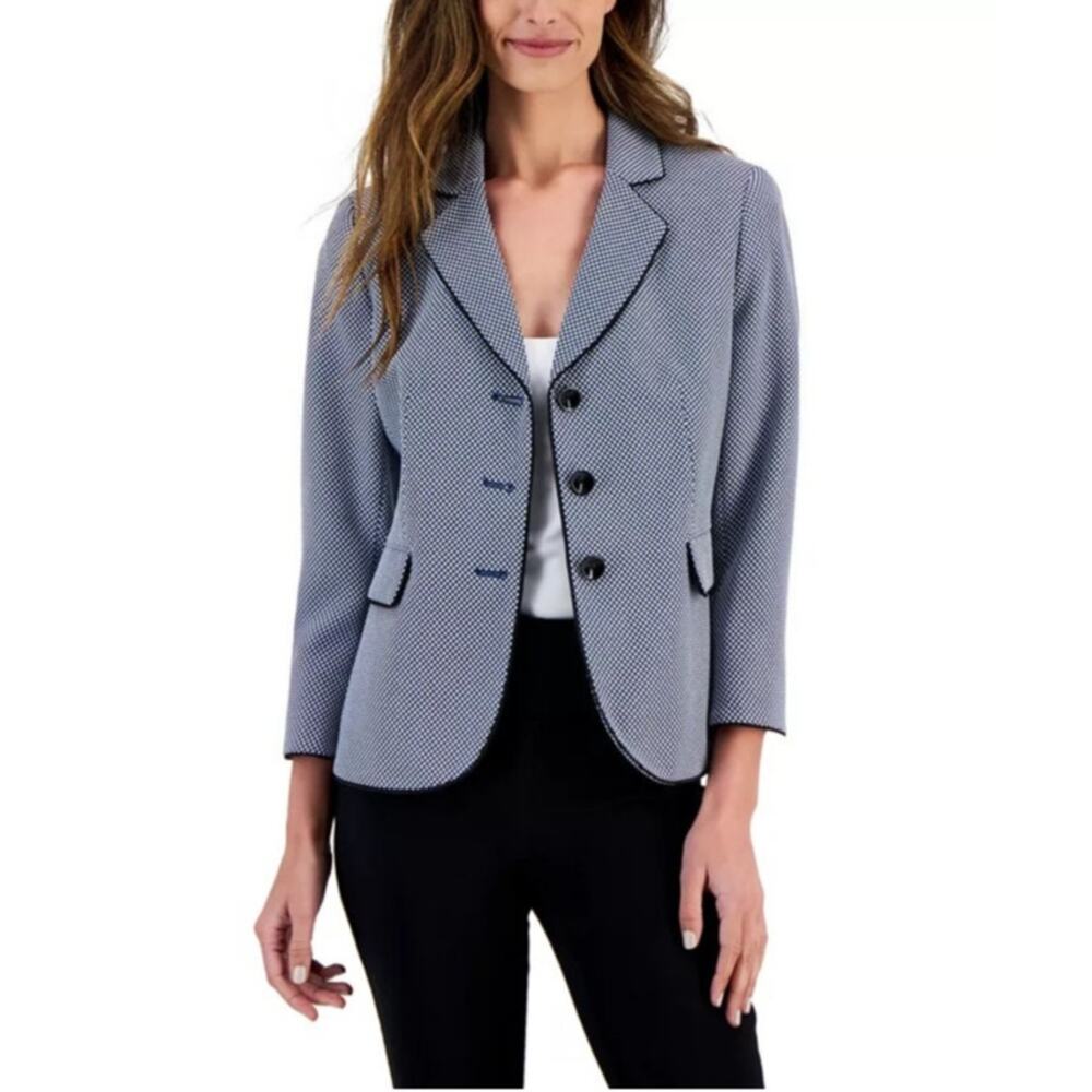 New Kasper Blue Pindot Jacquard Blazer Jacket Size 6